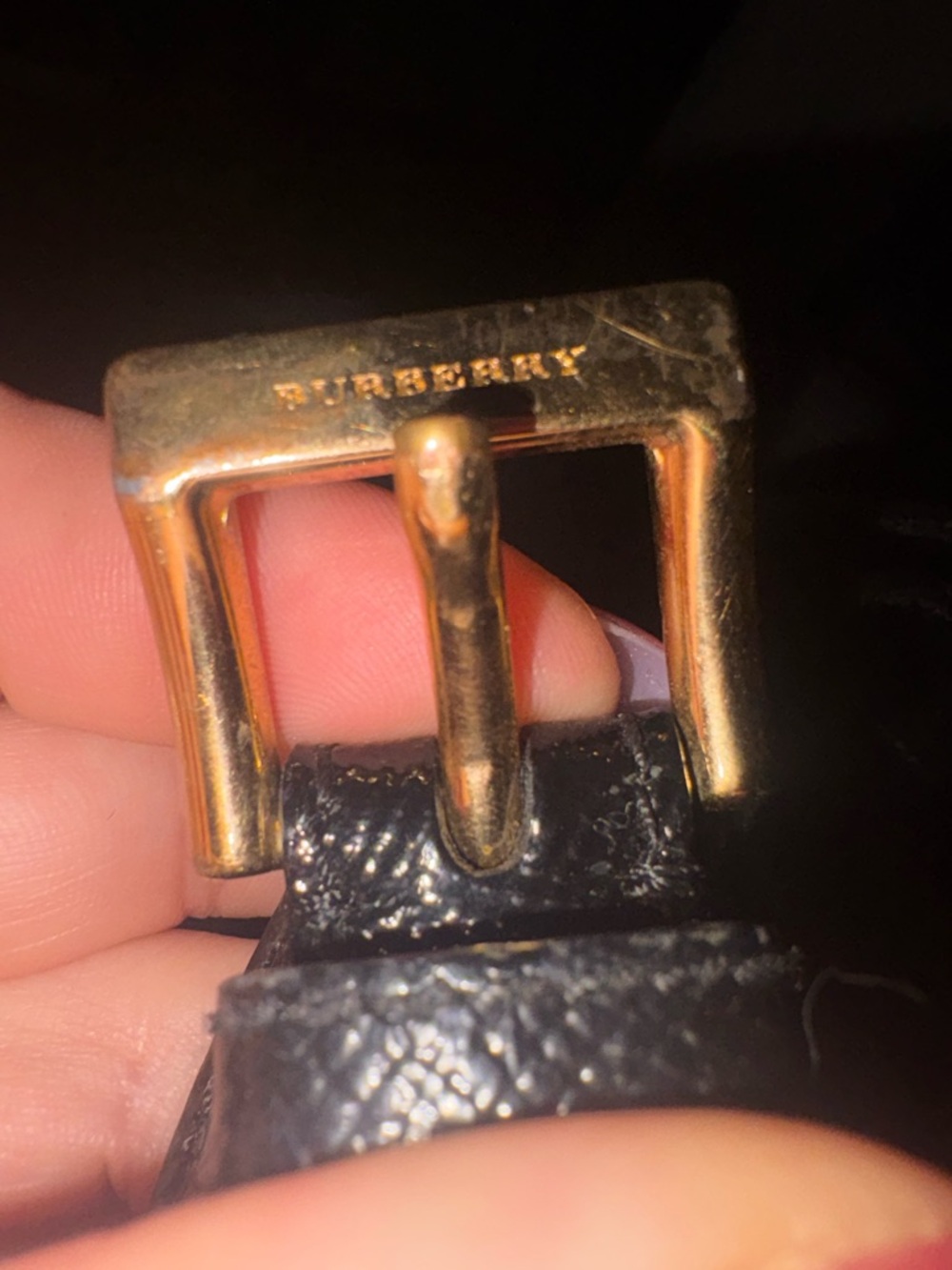 Burberry Black Leather Belt with Gold-Tone Buckle